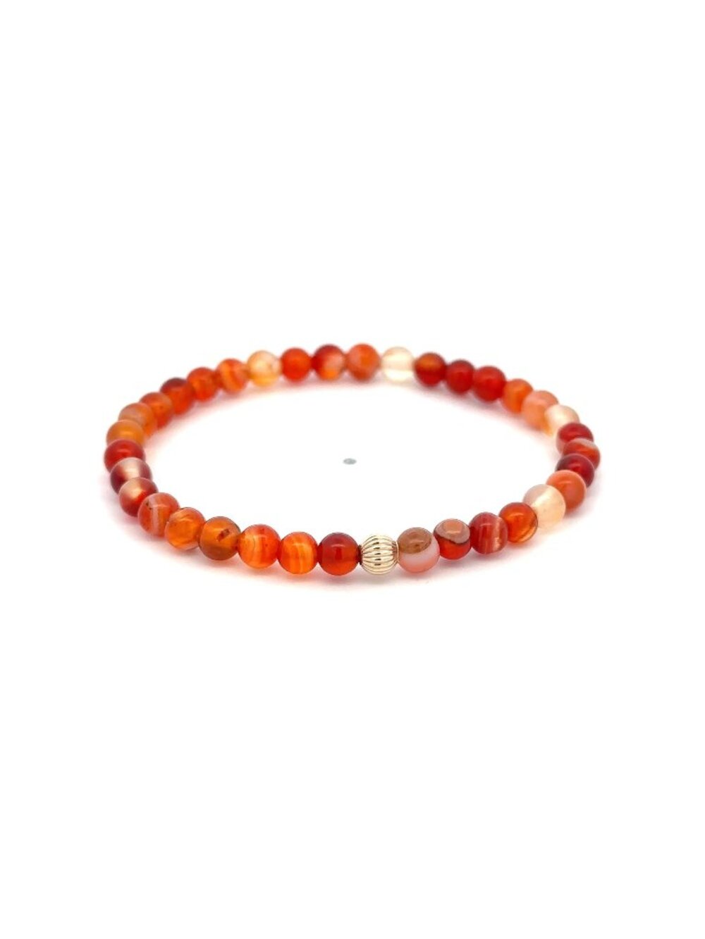 14K Gold Red Agate Gemstone Bracelet 4mm Beaded Stretch Stackable Fine Jewelry